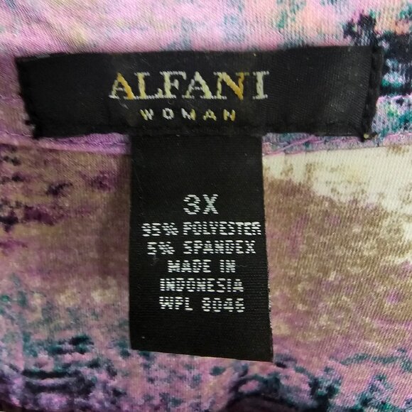 Alfani Purple Blue Abstract Polo Blouse Casual Retro Boho 3X - Picture 9 of 11
